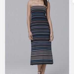 WHBM Convertible Maxi Dress to Skirt in Striped Black, Blue, White Women's Small